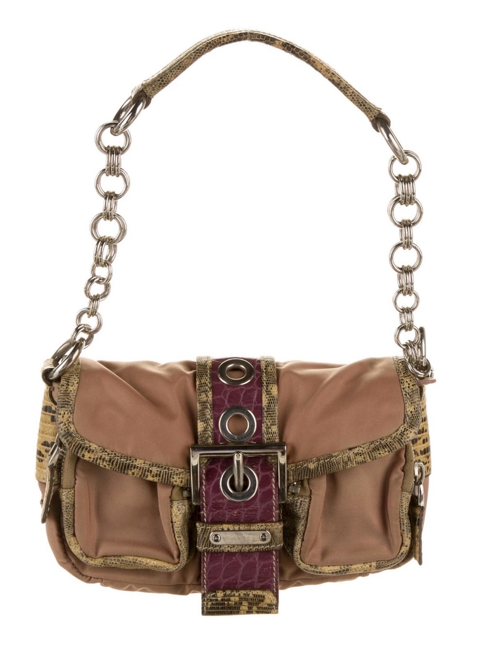 Lizard and crocodile trimmed patch catena Prada bag